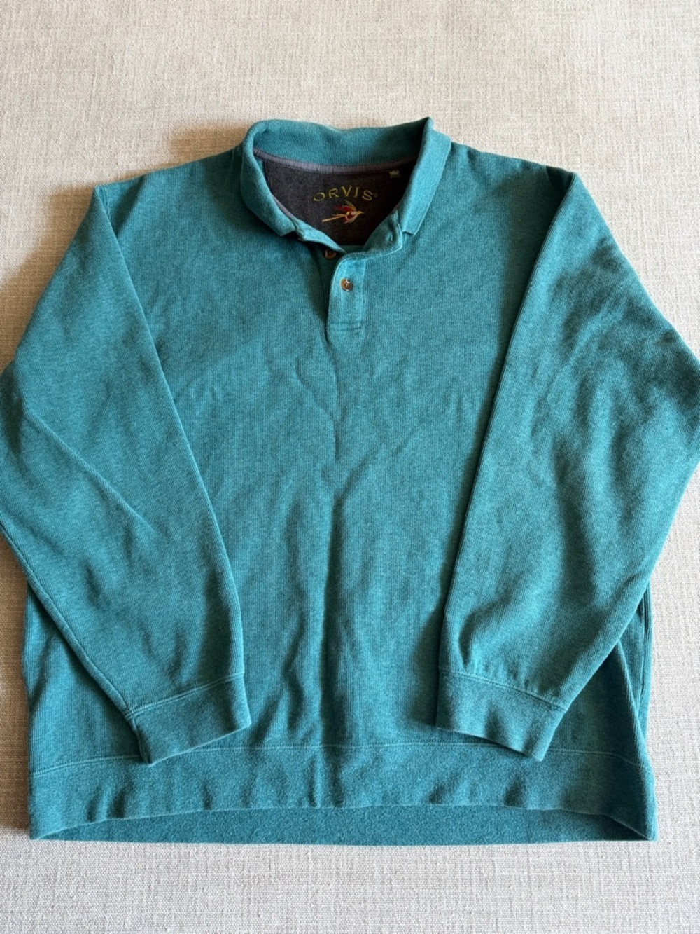 Orvis Men's 100% Cotton 3 blue green 
Button pullover Sweater XL Fly-Fishing